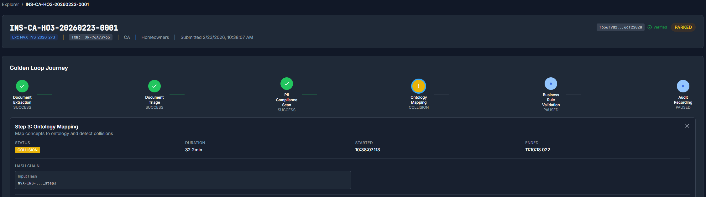 Glass Box Dashboard showing Axis governing a Koda ontology ingestion pipeline with step-by-step visibility